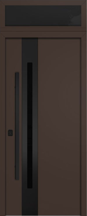 Nova Inox S2 Modern Exterior Single Door 36x80 Black Stainless Steel with Transom - Unit Size 38 x 95 1/2”- Brown - Doors and Beyond