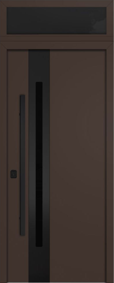 Nova Inox S2 Modern Exterior Single Door 36x80 Black Stainless Steel with Transom - Unit Size 38 x 95 1/2”- Brown - Doors and Beyond