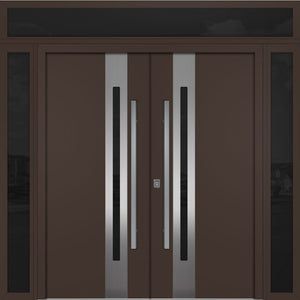 Nova Inox S2 Modern Exterior Double Door 72x80 W/ (2) 12" Sidelight and Transom - Unit 98x95 3/8- Brown - Doors and Beyond