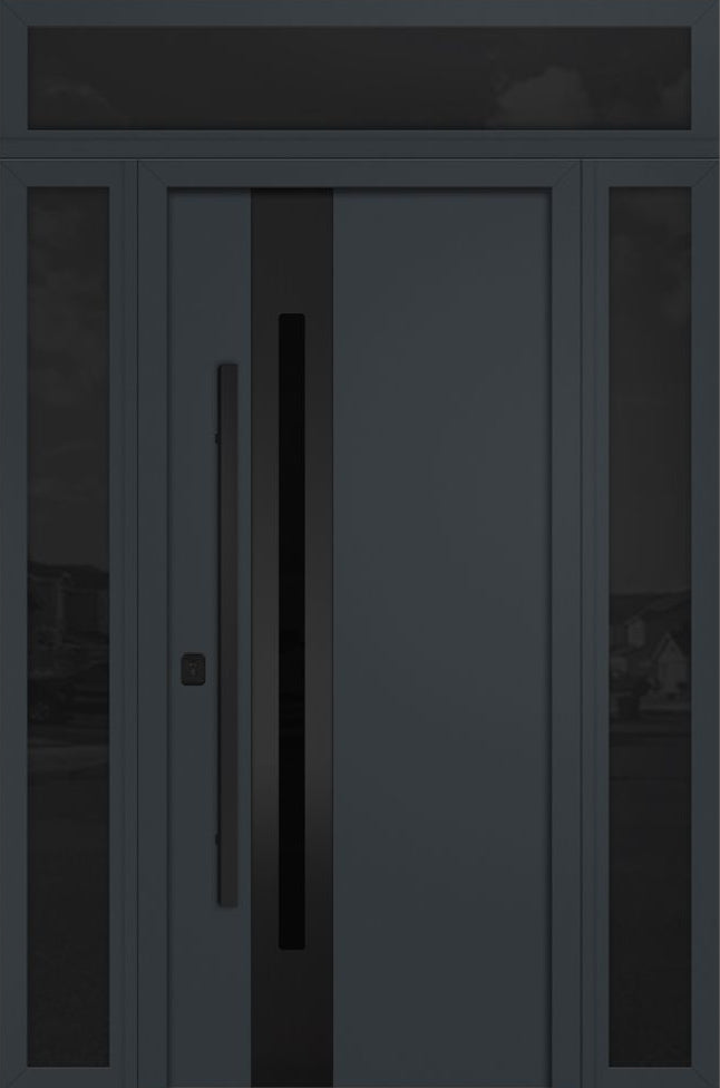 Nova Inox S2 Modern Exterior Single Door 36x80 with 2 Sidelight and Transom - Unit 62x95 1/2 Black Stainless Steel - Gray