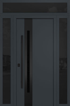 Nova Inox S2 Modern Exterior Single Door 36x80 with 2 Sidelight and Transom - Unit 62x95 1/2 Black Stainless Steel - Gray - Doors and Beyond