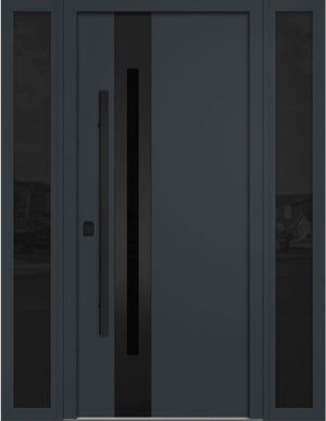 Nova Inox S2 Modern Exterior Single Door W/ (2) 12" Sidelight - Unit 62x81 3/8 Black Stainless Steel - Gray - Doors and Beyond