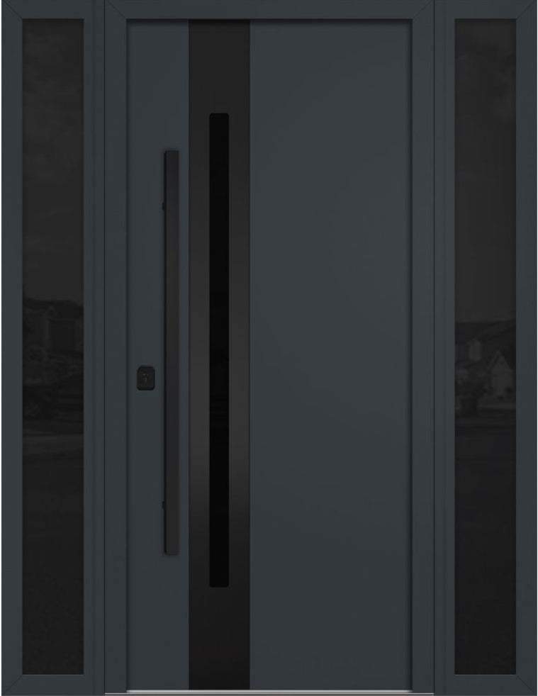 Nova Inox S2 Modern Exterior Single Door W/ (2) 12" Sidelight - Unit 62x81 3/8 Black Stainless Steel - Gray - Doors and Beyond