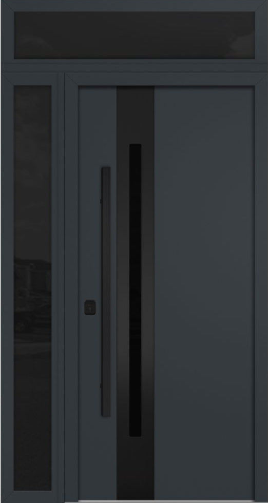 Nova Inox S2 Modern Exterior Single Door 36x80 with Sidelight and Transom - Unit 50x95 1/2 Black Stainless Steel - Gray