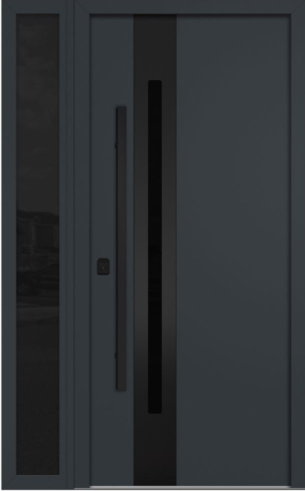 Nova Inox S2 Modern Exterior Single Door W/ (1) 12" Sidelight - Unit 50x81 3/8 Black Stainless Steel - Gray - Doors and Beyond