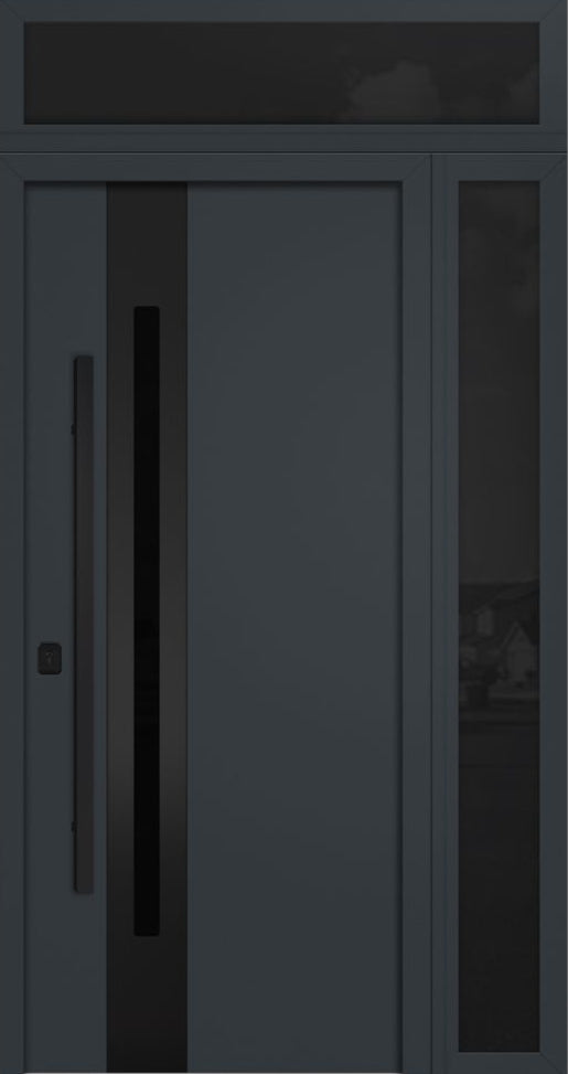 Nova Inox S2 Modern Exterior Single Door 36x80 with Sidelight and Transom - Unit 50x95 1/2 Black Stainless Steel - Gray