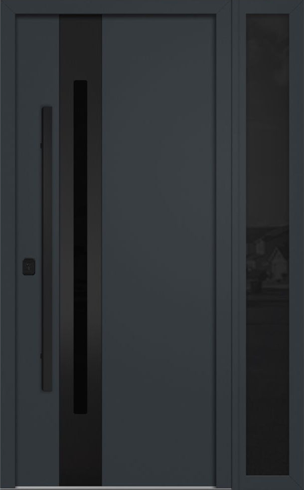 Nova Inox S2 Modern Exterior Single Door W/ (1) 12" Sidelight - Unit 50x81 3/8 Black Stainless Steel - Gray - Doors and Beyond