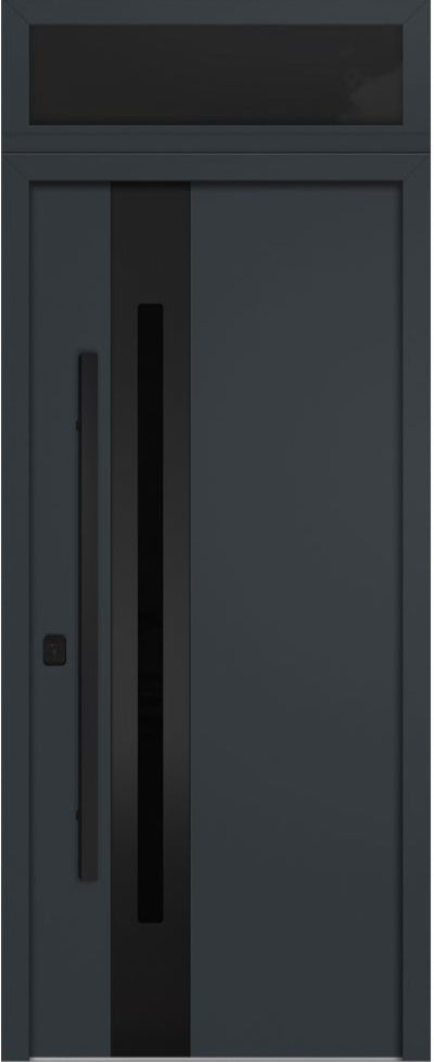 Nova Inox S2 Modern Exterior Single Door 36x80 Black Stainless Steel with Transom - Unit Size 38 x 95 1/2”- Gray - Doors and Beyond