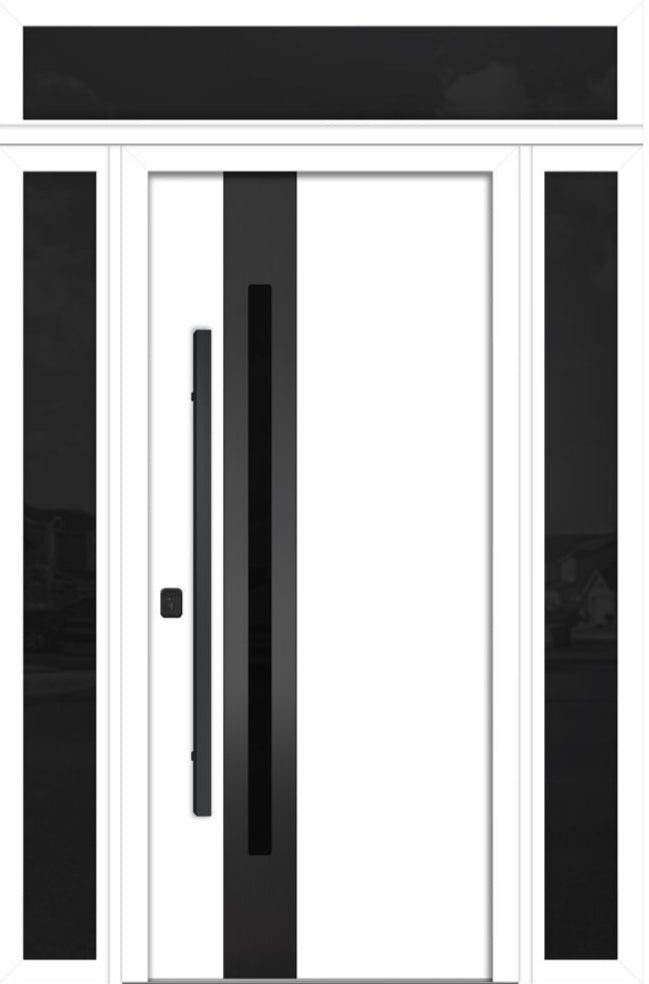 Nova Inox S2 Modern Exterior Single Door 36x80 with 2 Sidelight and Transom - Unit 62x95 1/2 Black Stainless Steel - White - Doors and Beyond