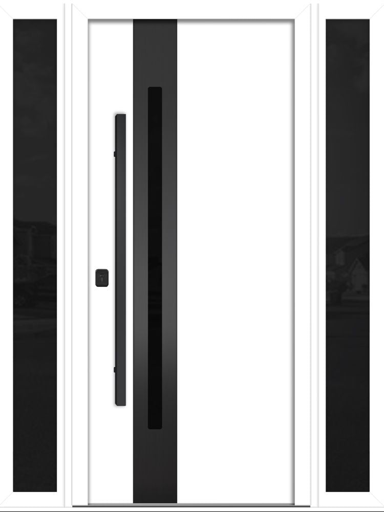 Nova Inox S2 Modern Exterior Single Door W/ (2) 12" Sidelight - Unit 62x81 3/8 Black Stainless Steel - White - Doors and Beyond