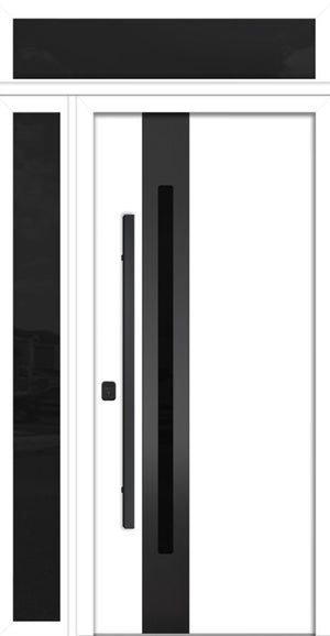Nova Inox S2 Modern Exterior Single Door 36x80 with Sidelight and Transom - Unit 50x95 1/2 Black Stainless Steel- White - Doors and Beyond