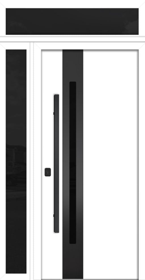Nova Inox S2 Modern Exterior Single Door 36x80 with Sidelight and Transom - Unit 50x95 1/2 Black Stainless Steel- White - Doors and Beyond