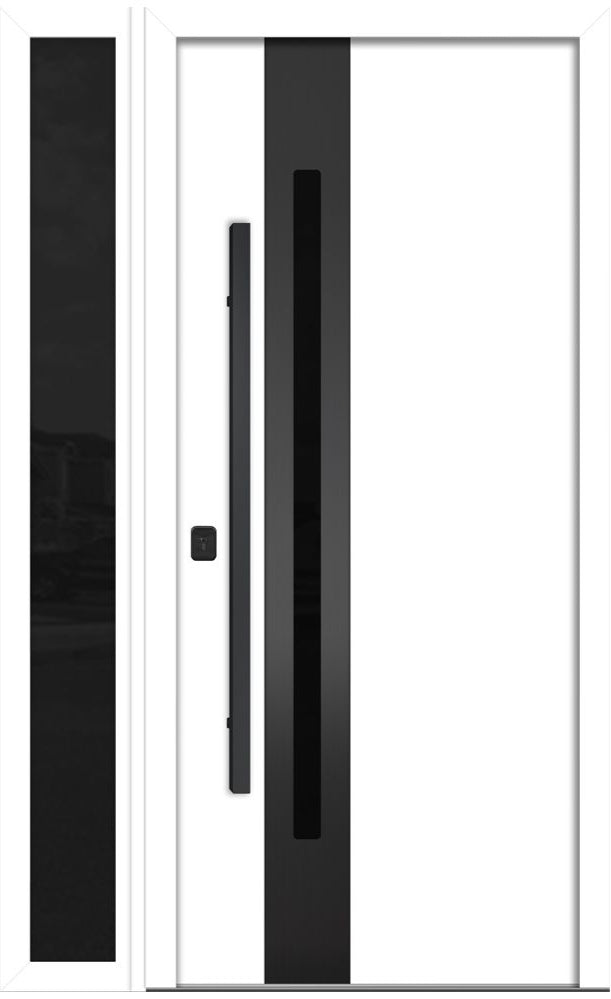 Nova Inox S2 Modern Exterior Single Door W/ (1) 12" Sidelight - Unit 50x81 3/8 Black Stainless Steel - White - Doors and Beyond