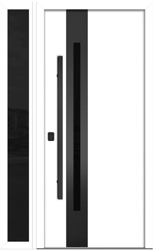 Nova Inox S2 Modern Exterior Single Door W/ (1) 12" Sidelight - Unit 50x81 3/8 Black Stainless Steel - White - Doors and Beyond