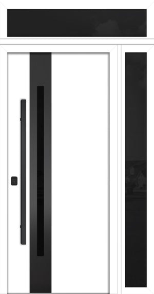 Nova Inox S2 Modern Exterior Single Door 36x80 with Sidelight and Transom - Unit 50x95 1/2 Black Stainless Steel- White - Doors and Beyond