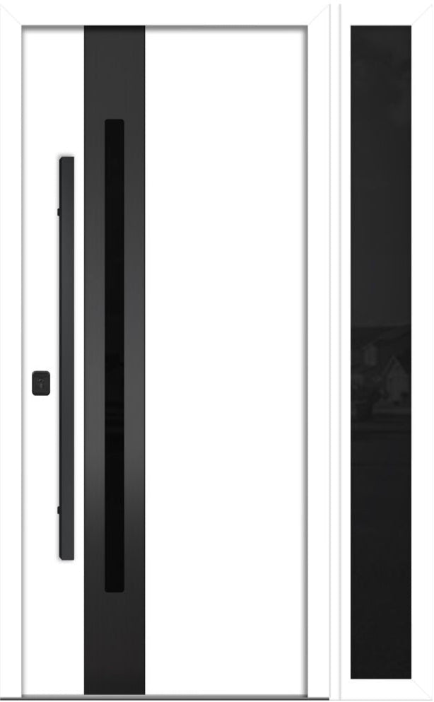 Nova Inox S2 Modern Exterior Single Door W/ (1) 12" Sidelight - Unit 50x81 3/8 Black Stainless Steel - White - Doors and Beyond