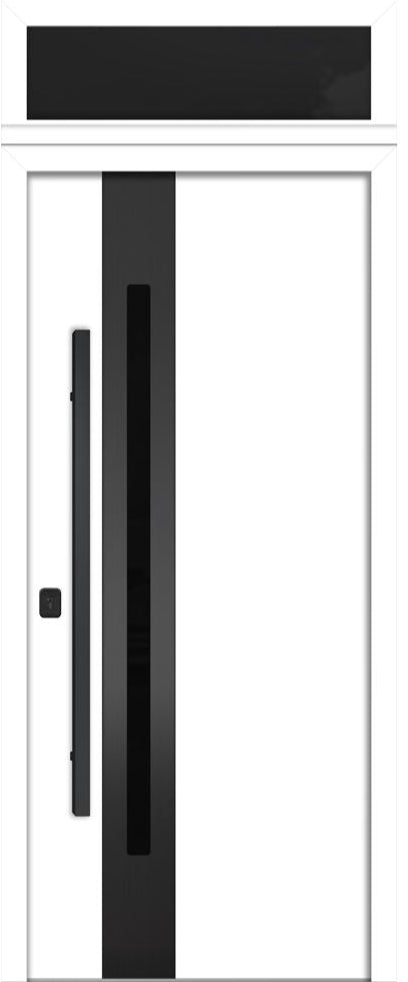 Nova Inox S2 Modern Exterior Single Door 36x80 Black Stainless Steel with Transom - Unit Size 38 x 95 1/2”- White - Doors and Beyond