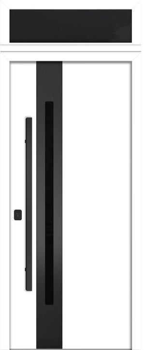 Nova Inox S2 Modern Exterior Single Door 36x80 Black Stainless Steel with Transom - Unit Size 38 x 95 1/2”- White - Doors and Beyond