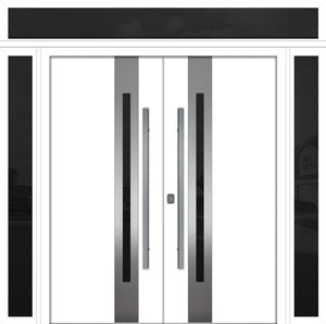 Nova Inox S2 Modern Exterior Double Door 72x80 W/ (2) 12" Sidelight and Transom - Unit 98x95 3/8 - White - Doors and Beyond