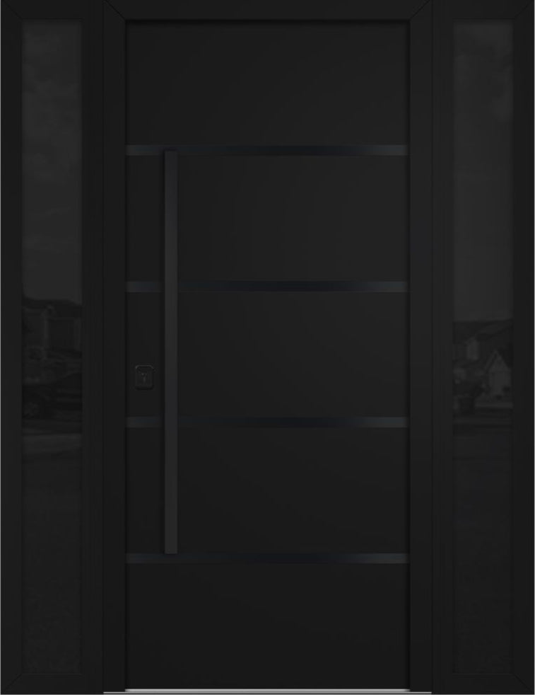 Nova Inox S3 Modern Exterior Single Door W/ (2) 12" Sidelight - Unit 62x81 3/8 Black Stainless Steel - Black - Doors and Beyond