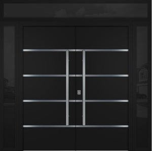Nova Inox S3 Modern Exterior Double Door 72x80 W/ (2) 12" Sidelight and Transom - Unit 98x95 3/8- Black - Doors and Beyond