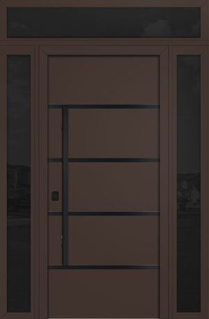 Nova Inox S3 Modern Exterior Single Door 36x80 with 2 Sidelight and Transom - Unit 62x95 1/2 Black Stainless Steel - Brown - Doors and Beyond