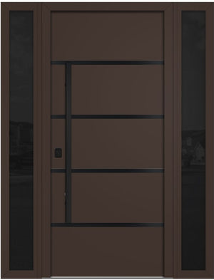 Nova Inox S3 Modern Exterior Single Door W/ (2) 12" Sidelight - Unit 62x81 3/8 Black Stainless Steel - Brown - Doors and Beyond