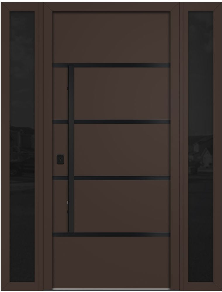 Nova Inox S3 Modern Exterior Single Door W/ (2) 12" Sidelight - Unit 62x81 3/8 Black Stainless Steel - Brown - Doors and Beyond