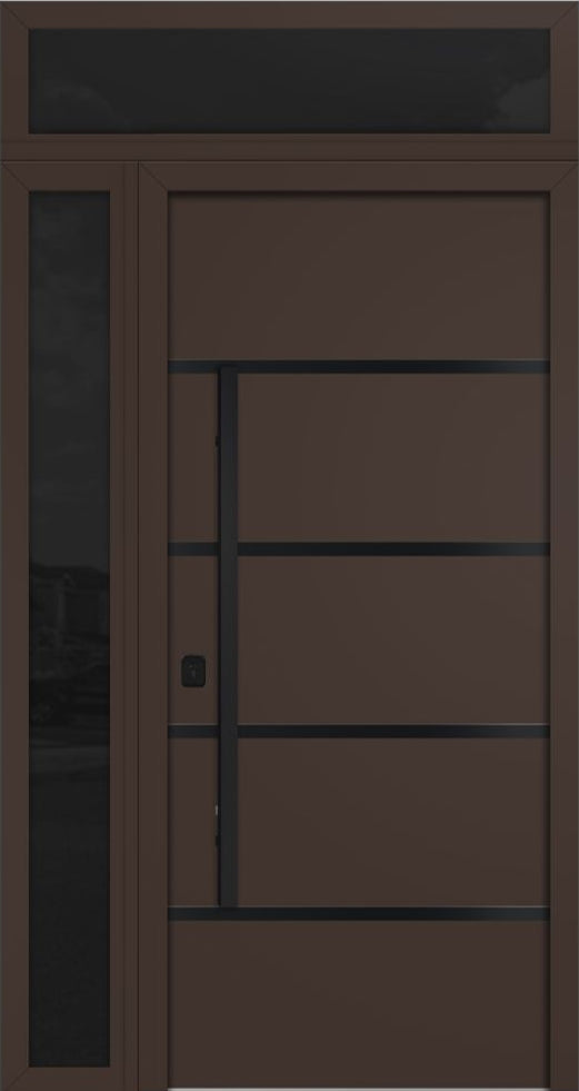 Nova Inox S3 Modern Exterior Single Door 36x80 with Sidelight and Transom - Unit 50x95 1/2 Black Stainless Steel - Brown