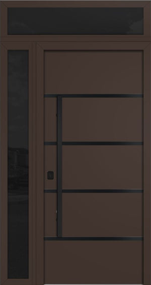 Nova Inox S3 Modern Exterior Single Door 36x80 with Sidelight and Transom - Unit 50x95 1/2 Black Stainless Steel - Brown - Doors and Beyond