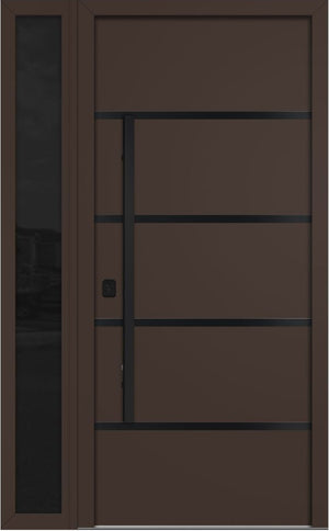 Nova Inox S3 Modern Exterior Single Door W/ (1) 12" Sidelight - Unit 50x81 3/8 Black Stainless Steel - Brown - Doors and Beyond