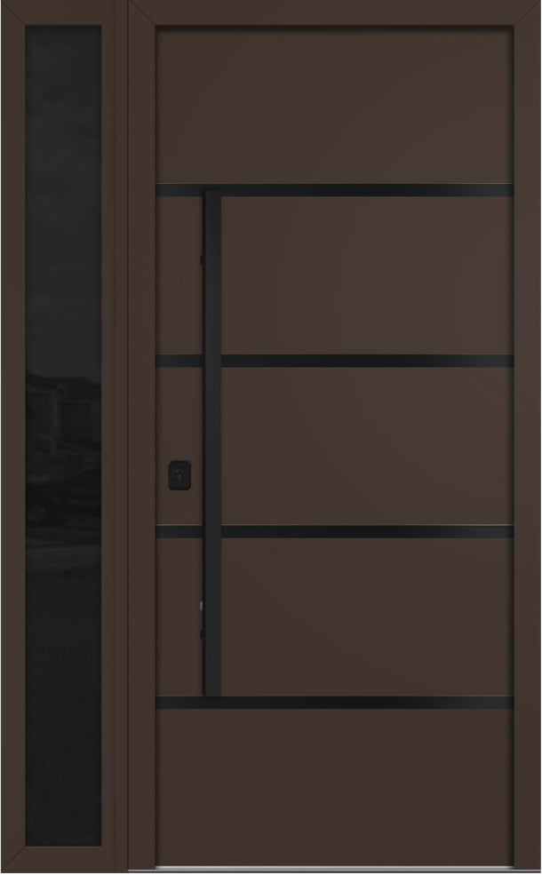 Nova Inox S3 Modern Exterior Single Door W/ (1) 12" Sidelight - Unit 50x81 3/8 Black Stainless Steel - Brown - Doors and Beyond