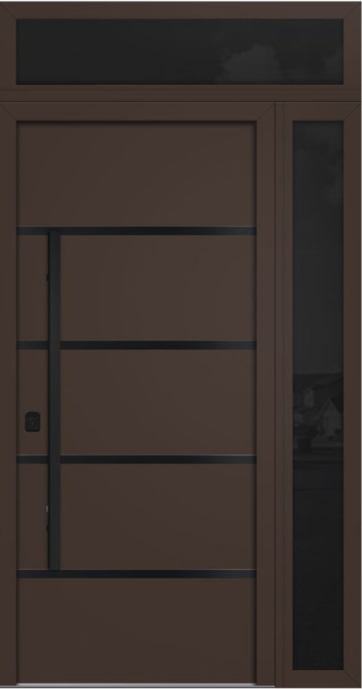 Nova Inox S3 Modern Exterior Single Door 36x80 with Sidelight and Transom - Unit 50x95 1/2 Black Stainless Steel - Brown