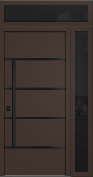 Nova Inox S3 Modern Exterior Single Door 36x80 with Sidelight and Transom - Unit 50x95 1/2 Black Stainless Steel - Brown - Doors and Beyond