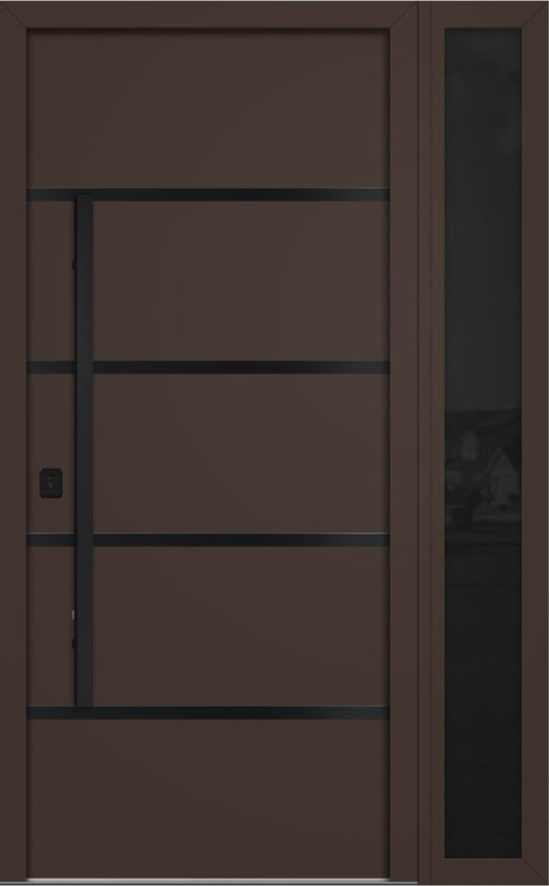 Nova Inox S3 Modern Exterior Single Door W/ (1) 12" Sidelight - Unit 50x81 3/8 Black Stainless Steel - Brown - Doors and Beyond