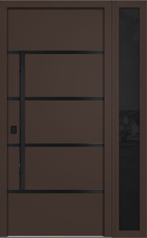 Nova Inox S3 Modern Exterior Single Door W/ (1) 12" Sidelight - Unit 50x81 3/8 Black Stainless Steel - Brown - Doors and Beyond