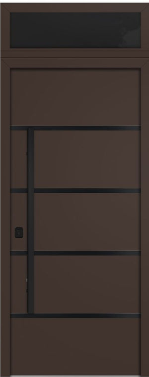 Nova Inox S3 Modern Exterior Single Door 36x80 Black Stainless Steel with Transom - Unit Size 38 x 95 1/2”- Brown - Doors and Beyond