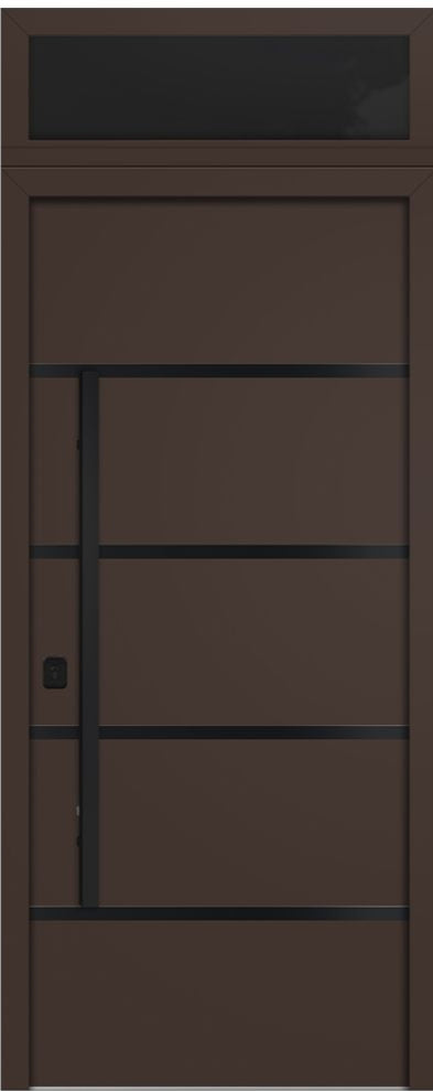 Nova Inox S3 Modern Exterior Single Door 36x80 Black Stainless Steel with Transom - Unit Size 38 x 95 1/2”- Brown - Doors and Beyond