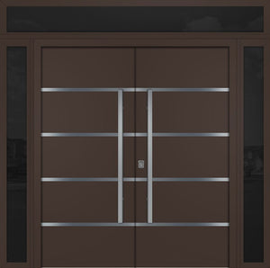 Nova Inox S3 Modern Exterior Double Door 72x80 W/ (2) 12" Sidelight and Transom - Unit 98x95 3/8-Brown - Doors and Beyond