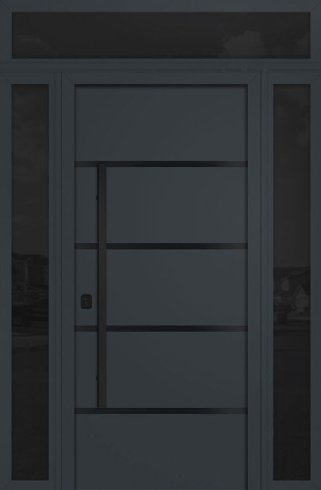 Nova Inox S3 Modern Exterior Single Door 36x80 with 2 Sidelight and Transom - Unit 62x95 1/2 Black Stainless Steel - Gray - Doors and Beyond