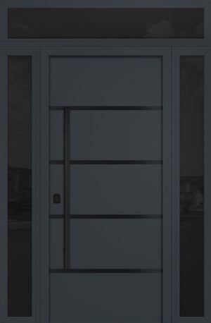 Nova Inox S3 Modern Exterior Single Door 36x80 with 2 Sidelight and Transom - Unit 62x95 1/2 Black Stainless Steel - Gray - Doors and Beyond