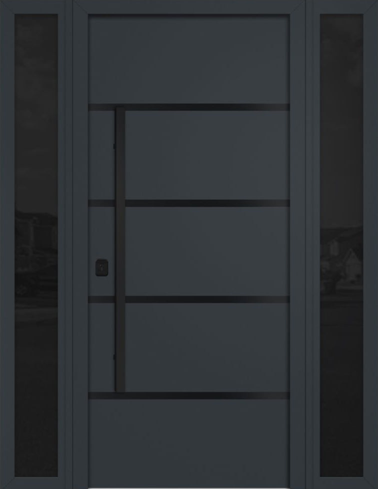 Nova Inox S3 Modern Exterior Single Door W/ (2) 12" Sidelight - Unit 62x81 3/8 Black Stainless Steel - Gray - Doors and Beyond