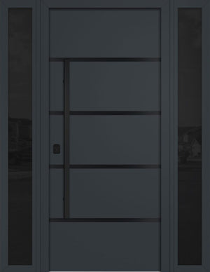 Nova Inox S3 Modern Exterior Single Door W/ (2) 12" Sidelight - Unit 62x81 3/8 Black Stainless Steel - Gray - Doors and Beyond