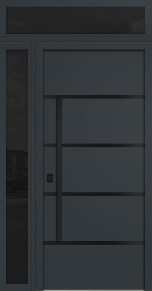 Nova Inox S3 Modern Exterior Single Door 36x80 with Sidelight and Transom - Unit 50x95 1/2 Black Stainless Steel - Gray