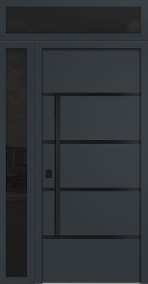 Nova Inox S3 Modern Exterior Single Door 36x80 with Sidelight and Transom - Unit 50x95 1/2 Black Stainless Steel - Gray - Doors and Beyond