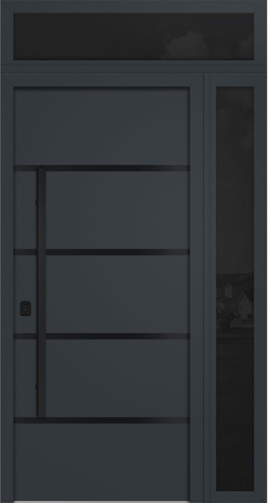 Nova Inox S3 Modern Exterior Single Door 36x80 with Sidelight and Transom - Unit 50x95 1/2 Black Stainless Steel - Gray