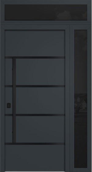 Nova Inox S3 Modern Exterior Single Door 36x80 with Sidelight and Transom - Unit 50x95 1/2 Black Stainless Steel - Gray - Doors and Beyond