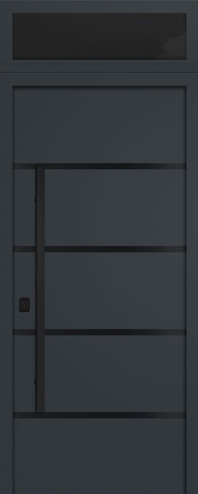 Nova Inox S3 Modern Exterior Single Door 36x80 Black Stainless Steel with Transom - Unit Size 38 x 95 1/2”- Gray - Doors and Beyond