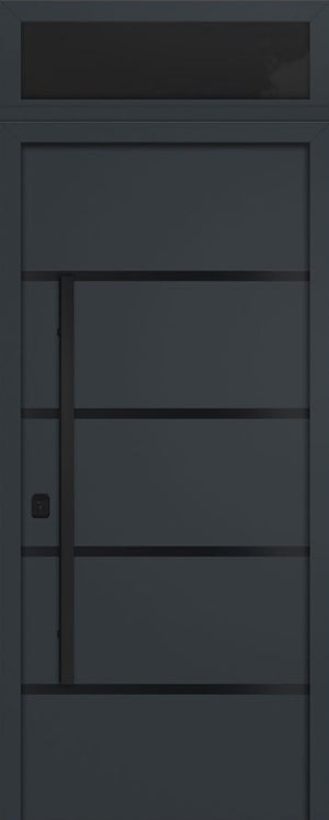 Nova Inox S3 Modern Exterior Single Door 36x80 Black Stainless Steel with Transom - Unit Size 38 x 95 1/2”- Gray - Doors and Beyond