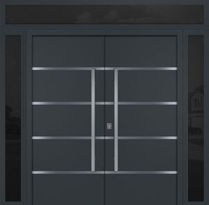 Nova Inox S3 Modern Exterior Double Door 72x80 W/ (2) 12" Sidelight and Transom - Unit 98x95 3/8 - Gray - Doors and Beyond